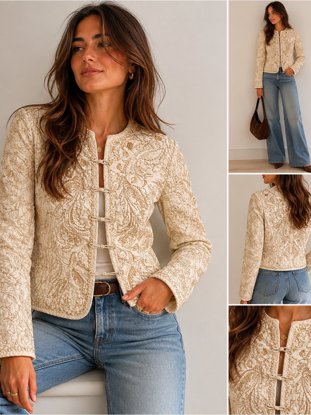 Eli Tahari Embroidered Cream Jacket